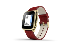 Pebble Time Steel Gold Red Leather